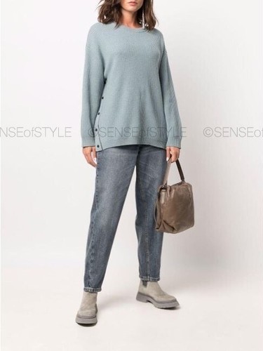 Suéter Brunello Cucinelli Azul Cachemira Pullover Ligero Monili Talla M 42 - Imagen 6 de 8