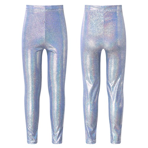 Kids Girl Sweatleggings Gym Pants Jazz Dancewear Metallic Bottoms Dancing Yoga - Picture 35 of 54
