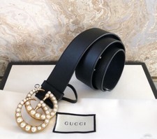 Gucci Marmont GG Pearl Black Calfskin Leather Belt