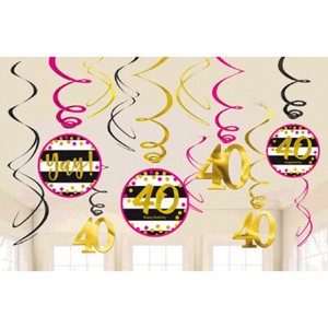 Over The Hill Hot Pink And Gold 40th Birthday Hanging Swirl
