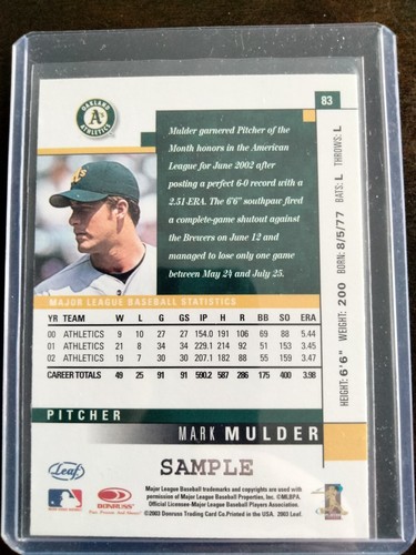 2003 Leaf Mark Mulder #83 Rare Promotional Sample NM-MT or Better - 第 2/2 張圖片