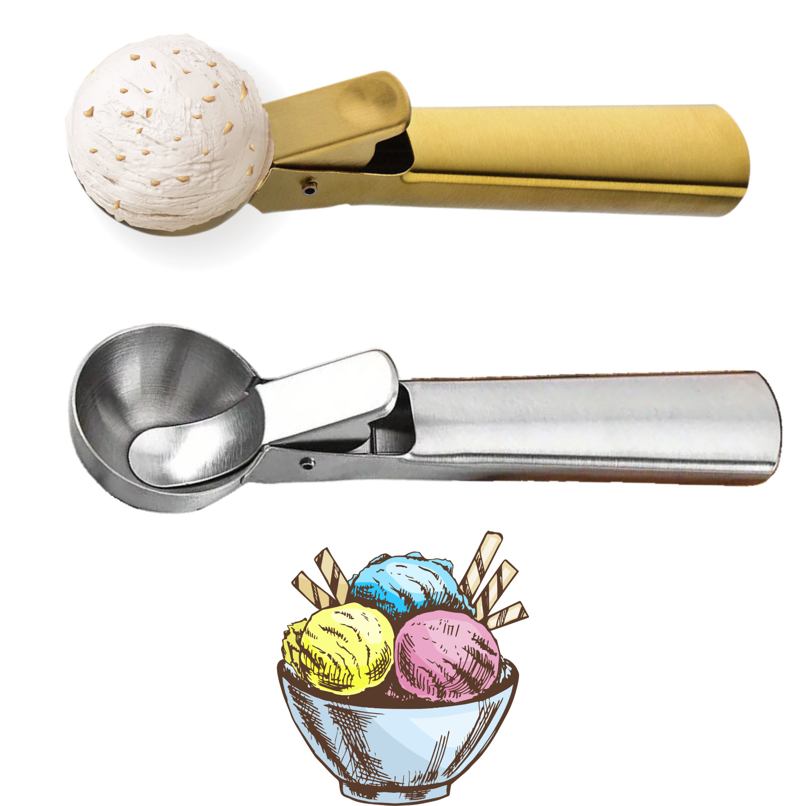 Eisportionierer Eislöffel Edelstahl Eiskelle Eiskugel Eiskugeln Portionierer
