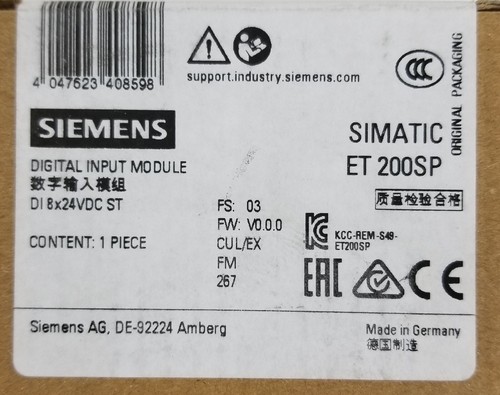 Siemens 6ES7 131-6BF01-0BA0 Input Module SIMATIC ET 200SP 8 Digital 24Vdc NEW - Picture 6 of 12