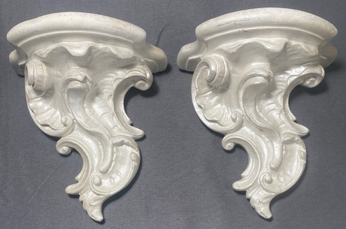 Pair Of Vintage French Rococo Style Wall Shelves/ Sconces 5” White Scroll