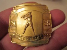 1955 BATCRULANT BELT BUCKLE -BASEBALL PLAYER AWARD GOLD PLATED - HEAVY - GW-18
