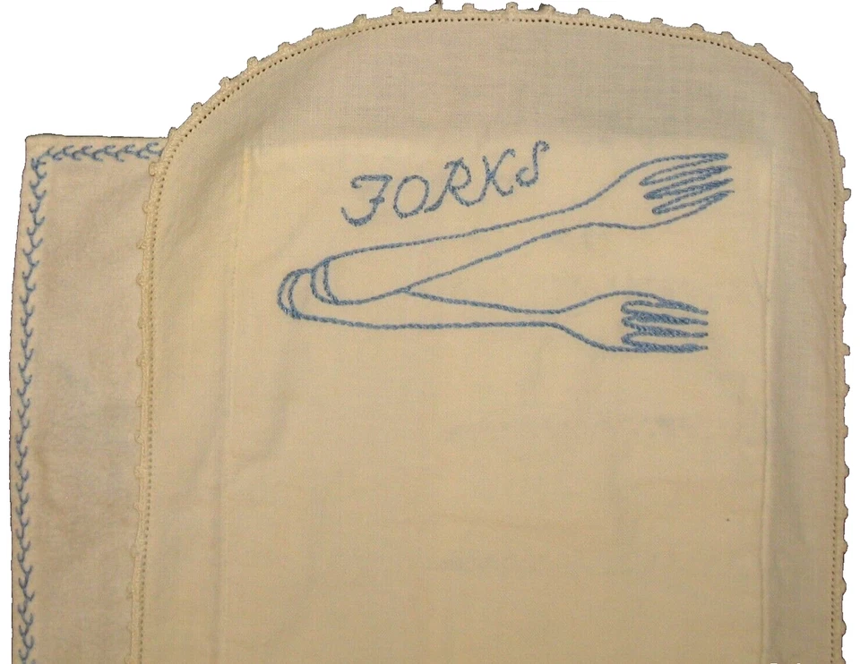 VtG Hand-Made Linen/Felt Embroidery Anti-Tarnish Bag Roll Silver Forks 12/Slot - Изображение 3 из 4