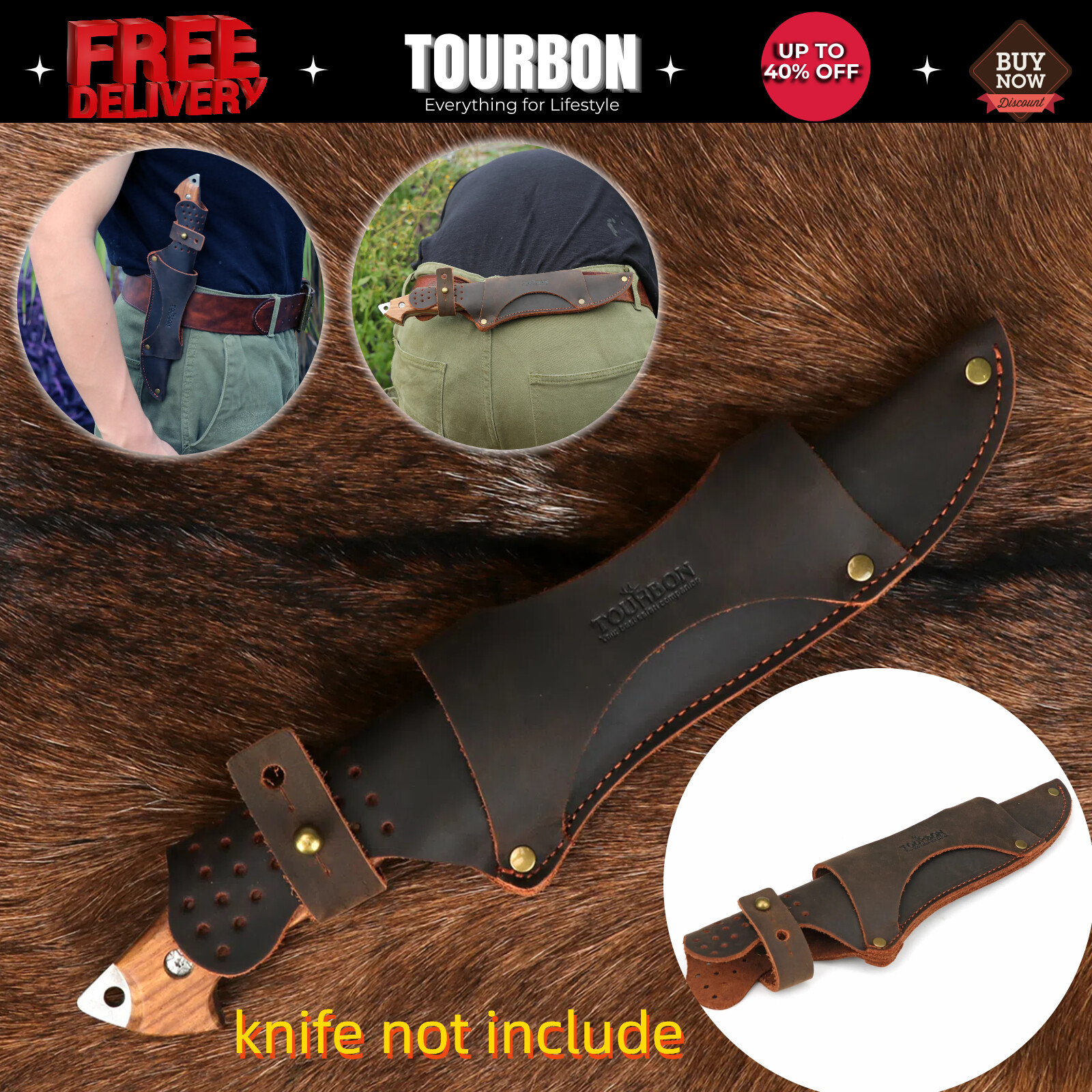 TOURBON Leather 10in Knife Sheath Fixed Blade Protect Tools Carrier Belt Holster