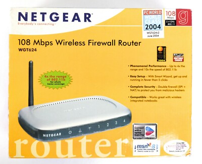 Netgear WiFi Firewall 108 Mbps 4-Port 10/100 Wireless 802.11b/g WGT624v2
