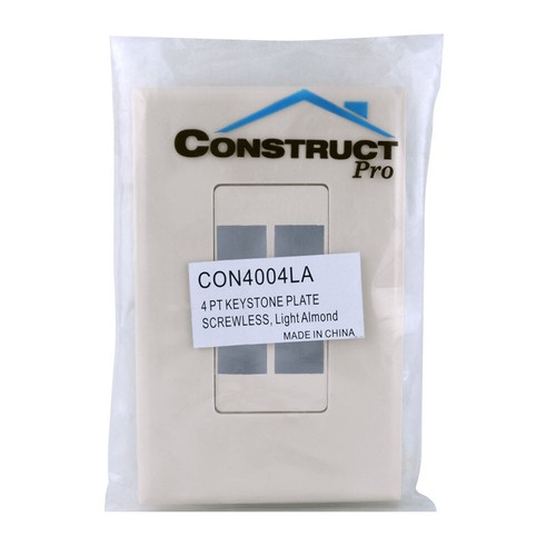 Construct Pro 4-Port Keystone Wall Plate with Screwless Face (Light Almond) - Picture 5 of 5