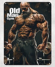 Old Man Gym Muscles Weights Metal Poster Wall Sign Man Cave Shed Bar Bedroom