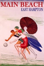 Main Beach East Hampton Fashion Girls Sun Umbrella Vintage Poster Repro FREE S/H