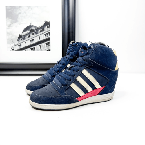 Adidas NEO Navy Blue Wedge Sneakers Women’s 6.5 Retro High-Top Hidden Heel