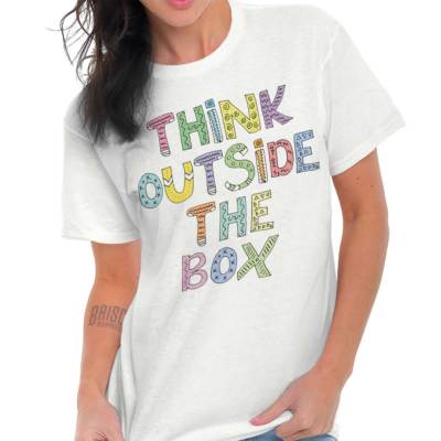 Think Outside Box Teacher Artist Cute Gift Womens Crewneck T Shirt Tees Tops