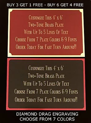 CUSTOM ENGRAVING SERVICES Engraved Plate 4"x6" BRASS TWO TONE Custom Name Plate Tag Plaque Art Label Gift