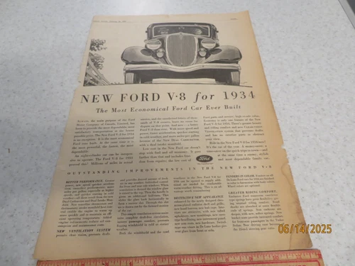 1934 NEW FORD V-8 FOR 1934 NEWSPAPER AD