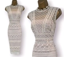 Abito Karen Millen UK 14 avorio pizzo sovrapposto matita occasioni speciali prezzo consigliato £ 215