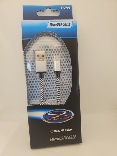Solaray Micro USB Charger Cable, Braided Black/White, cable Ships Free fast - Picture 2 of 2