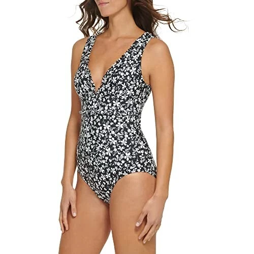 NUEVO CON ETIQUETAS Tommy Hilfiger Mujer Estampado Floral Volantes Ribete Negro 1 Pieza Talla 6 $100 FF300 Foto 3 de 4