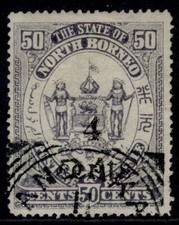 NORTH BORNEO EDVII SG153, 4c on 50c, USED. Cat &pound;35.
