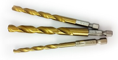 HSS - TIN Spiralbohrer DIN 338N mit Sechskant -1/4'' Bit - Schaft 1,0 - 10,0 mm