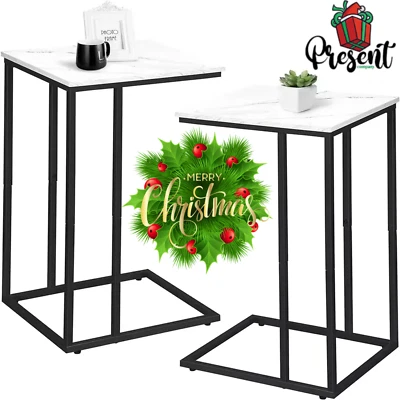 NORSK White High Gloss Sofa Side Table C Shaped Coffee End Table Living Room/Bedroom