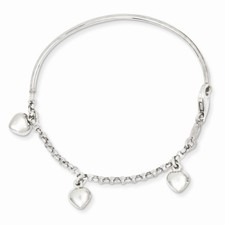 Real 14kt White Gold Polished Dangle Heart Baby Bracelet; 6 inch