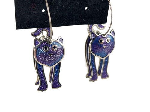 Vintage 1990s DESIGNER EDGAR BEREBI GOLD TONE ARTICULATE CAT EARRINGS - Picture 2 of 8