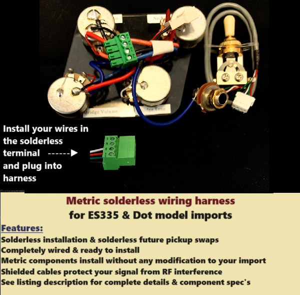 Metric ES-335 and Dot Solderless Wiring Harness +Gold switch +Gold Jack Trim