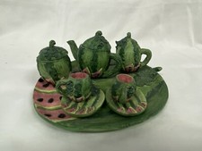 Vintage Whimsical Miniature Resin Watermelon Tea Party Set - 1995 11 pc set