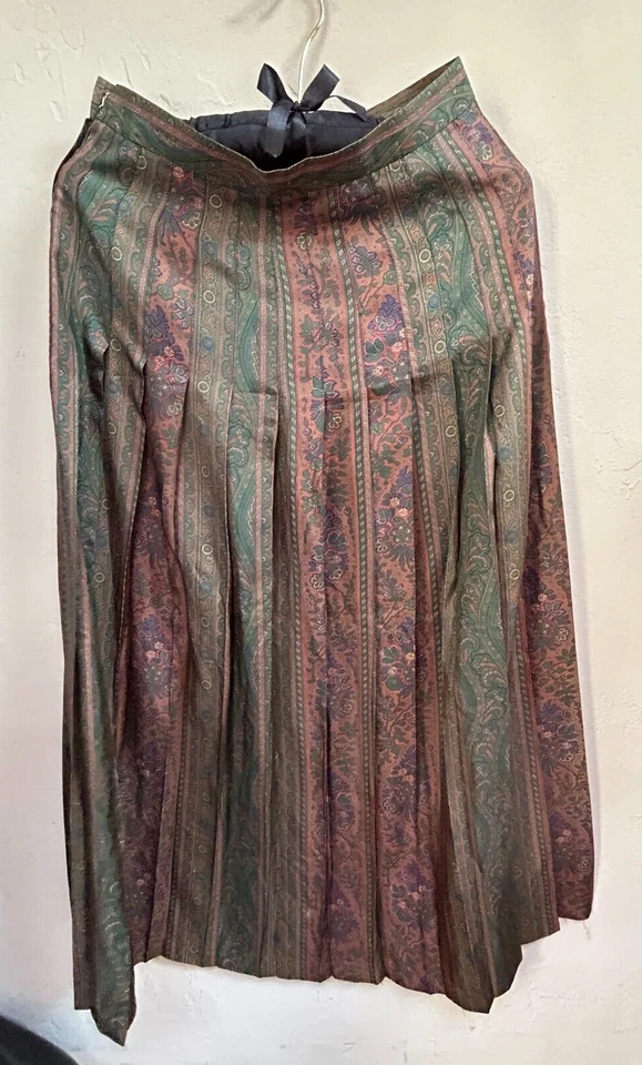 Falda midi plisada de seda con estampado de cachemira vintage Alcott & Andrews 8 marrón/verde Foto 2 de 4
