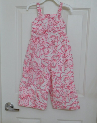 Janie and Jack Pink White Tropical Flower Wide Leg Jumpsuit sz