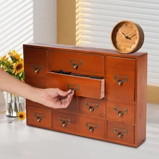 12 Drawers Wooden Desktop Organizer Home Storage Case Cosmetic Dresser Box new