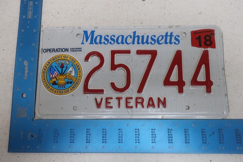 Massachusetts MA License Plate Tag 2018 18 Army Enduring Freedom Veteran 25744