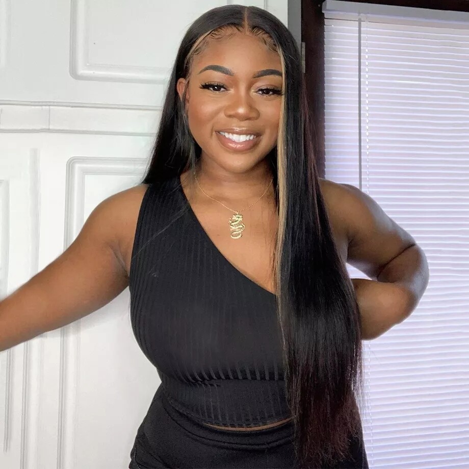 black wig with blonde highlights