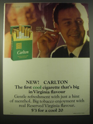 1965 Carlton Cigarettes Ad - New! Carlton the First cool cigarette that's  big