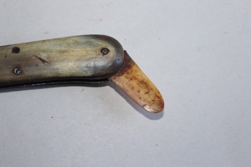 Ancien Couteau pliant greffoir, lame acier et lame os , manque corne - Photo 4/6