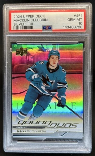 2024-25 Upper Deck Macklin Celebrini Rookie Silver Foil Young Guns #451 PSA 10