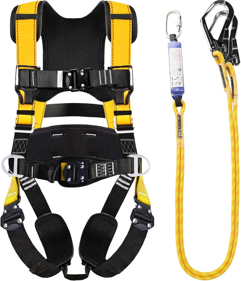Yellow Safety Harness Fall Protection Kit, Men Full-Body Fall ...