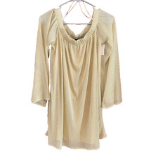 NWT Urban Outfitters BDG Jonie Off Shoulder gold Shimmer Pleated Mini Dress SZ M