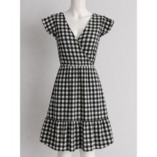 Gingham Wrap Dress Women Blue White Cottagecore Prairie Picnic Coquette Tradwife