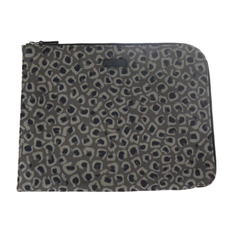 Gucci Pochette Deuxième Sac 353480 Toile Gris Pochette Pochette Forme L Fermeture Éclair Léopar
