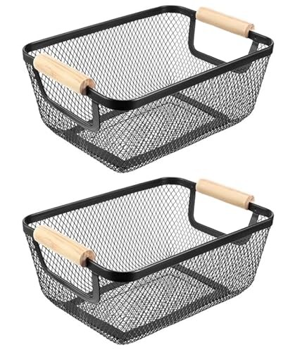 2Pack Metal Mesh Steel Basket, Small Wire Storage Organizer Basket Multi