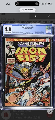 Marvel Premiere 15 CGC 4.0 OW/W Pages 1974 1st Appearance of Iron Fist Key MCU