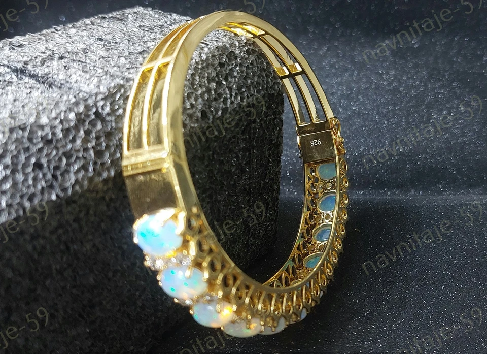 10.00 Ct Simulated Fire Opal & Diamond Bangle Bracelet 14K Yellow Gold Finish - Image 3 of 4