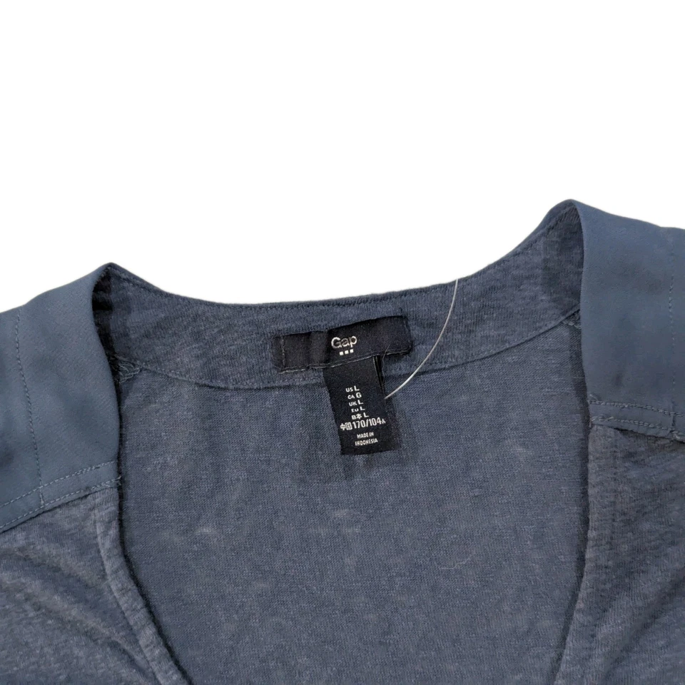 Blusa Gap Mujer Cuello en V Tejido Pullover Top Camisa Camiseta Detalle de Gasa Azul Grande Foto 4 de 4