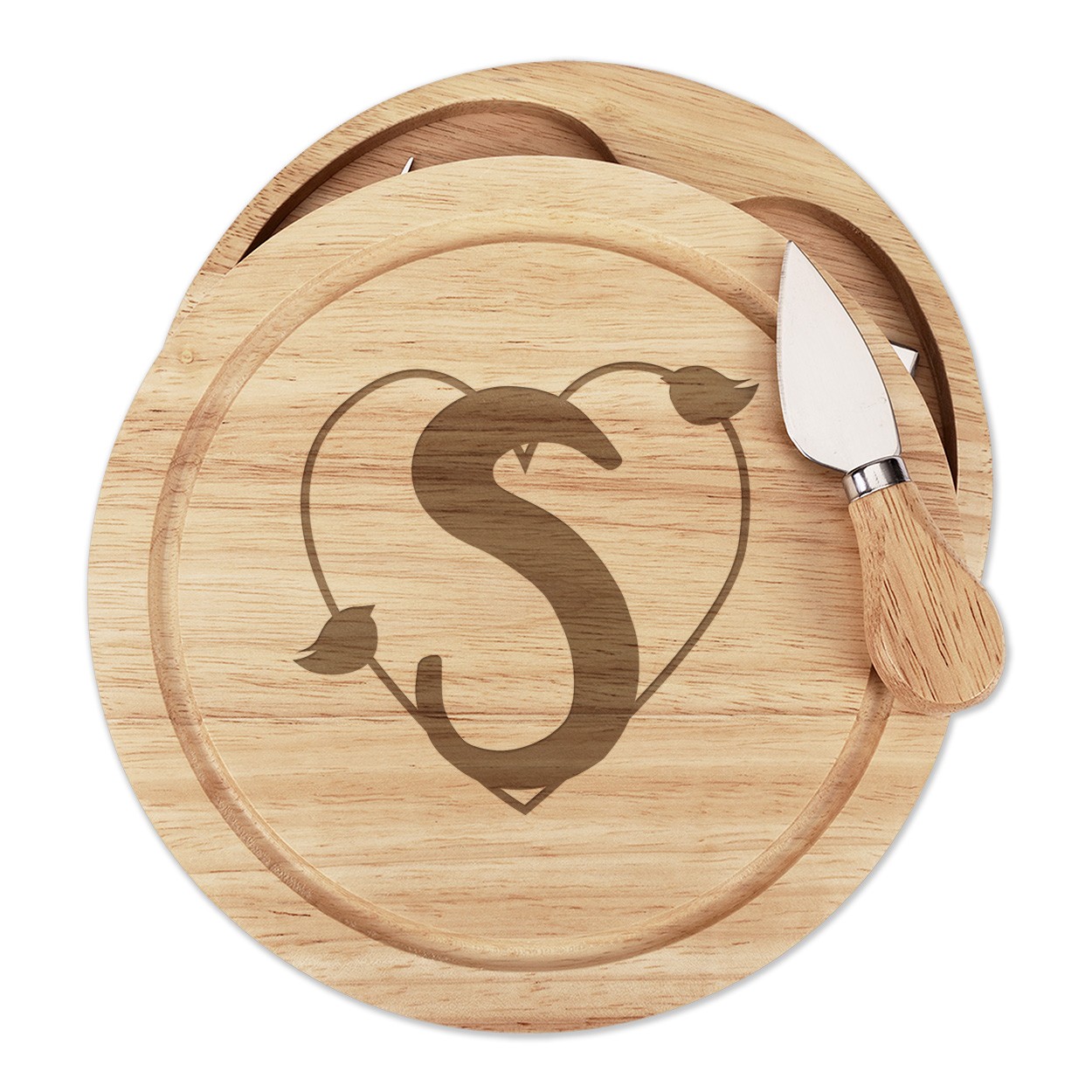 Letter S Heart Alphabet Cheese Board Knife Set Valentines Day Love