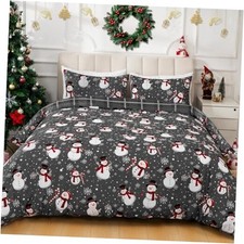 Christmas Duvet Cover Set Snowman Snowflakes Comforter Cover 3 Pcs Queen Grey