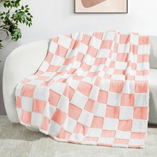 Pink Checkered Plaid Throw Blanket Soft Fluffy Fleece Couch Bed 50x60 Inch
