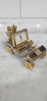 GOLD MINIATURE GOLF CART CLOCK New Battery- Platinum Quartz Clock 