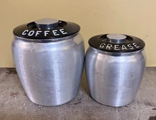 Vintage Retro 1950's Kromex Brushed Aluminum Canister Coffee/ Grease Set